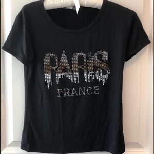 Women’s PARIS Black T shirt Crystal Embellished